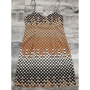 Susana Monaco Sz 2 Shift Dress Brown & Tan Geometric Print Vacay Cover Up E2